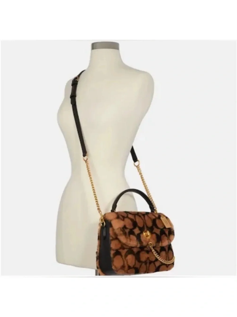Jennifer Lopez X Coach; Signature Shearling Top Handle Satchel in Brown